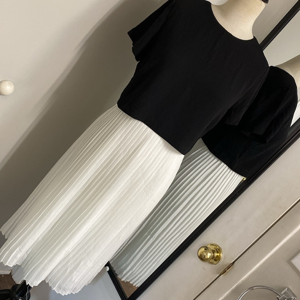 Anthropologie Black and White Pleated Midi Dress NWT